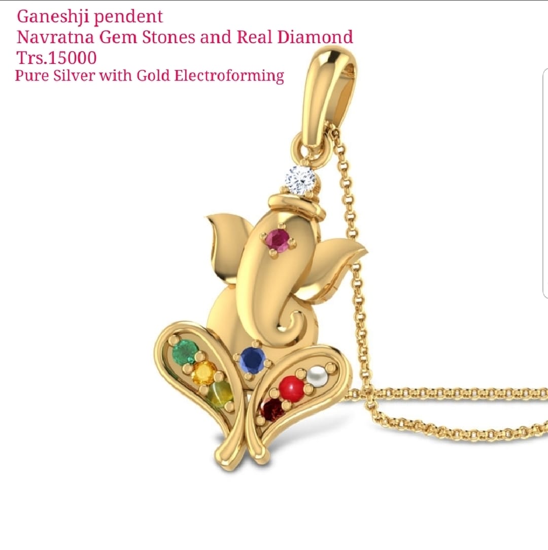 GANESH JI PENDENT WITH NAVRATNA GEM STONES & REAL DIAMOND